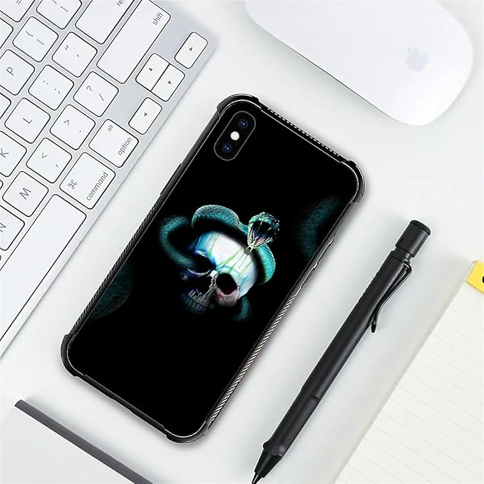 for iPhone X/Xs Case, Skeleton Winding Snake Pattern Graphic Design Girl Boy Soft Silicone Hard Acrylic Shock Protection for iPhone X/Xs