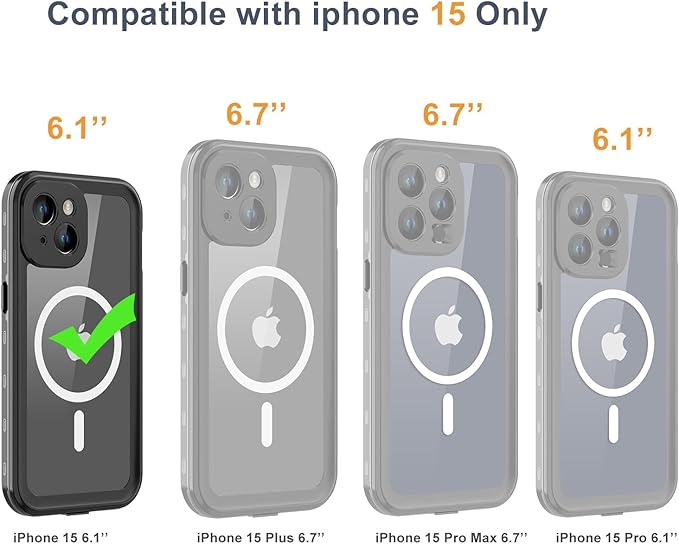 for iPhone 15 Case Waterproof | Shockproof Dust Proof Phone Case Cover with Screen Protector - Clear