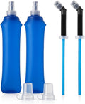 TPU Soft Flask 500ml with Straw & Cap, 2 Pack Collapsible Sports Water Bottles, BPA Free Running Water Bottle with Straw, Lightweight Foldable Flask for Running, Hiking, Trail & Outdoor Activities