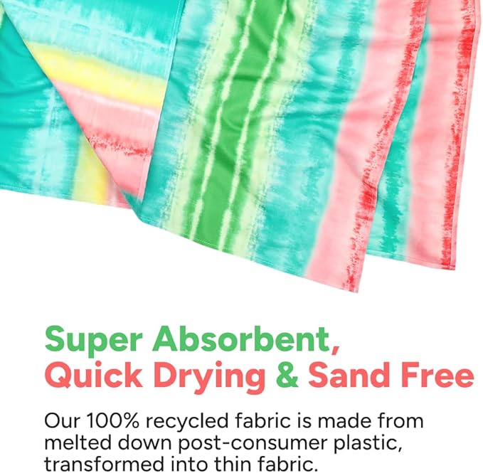 Dock & Bay Beach Towel - Quick Dry, Sand Free - Compact, Lightweight - 100% Recycled - Includes Bag - Watermelon Sugar - Large (160x90cm, 63x35)