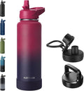 RUBYFLASK 40oz Insulated Water Bottle with Straw, Stainless Steel Metal Vacuum Water Flask, Large Thermal Water bottle with Leakproof 3 Lids for Travel, Camping, Gym Sports Dark Rainbow
