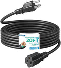 DEWENWILS Extension Cord 20 FT, 3 Prong Waterproof Extension Cable for Indoor Outdoor Appliances, 16/3 SJTW, Black, ETL Listed, 1 Pack