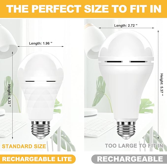 Neporal A19 Rechargeable Light Bulbs, Socket Rechargeable Emergency Light Bulb for Power Failure, 1200mAh Battery Backup Light Bulbs for Home, Hurricane, Led Bulb 60 Watt Equiv. (Daylight-2 PK)