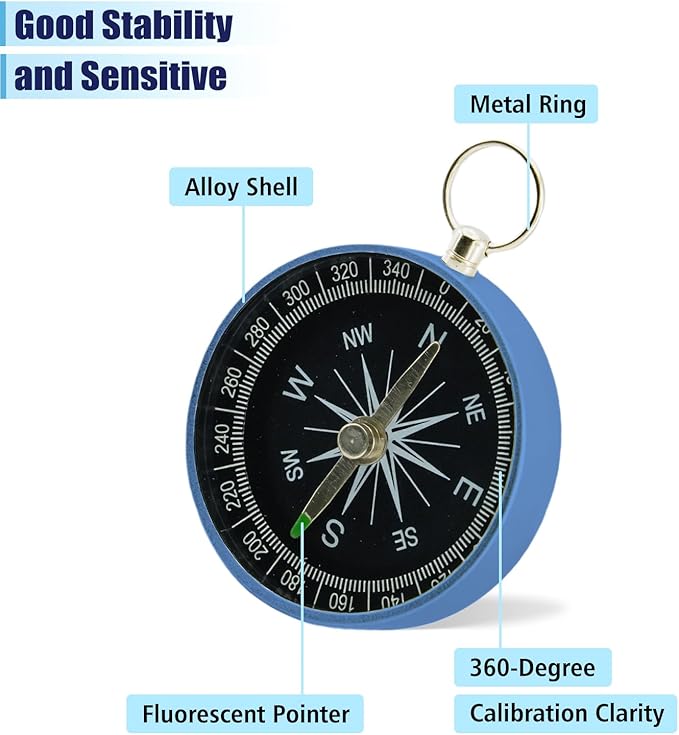 Pocket Compass, 2 Pieces Mini Compass with Key Ring, Suitable for Hiking Survival, Mountaineering Camping, Outdoor Adventure Party Navigation Tools