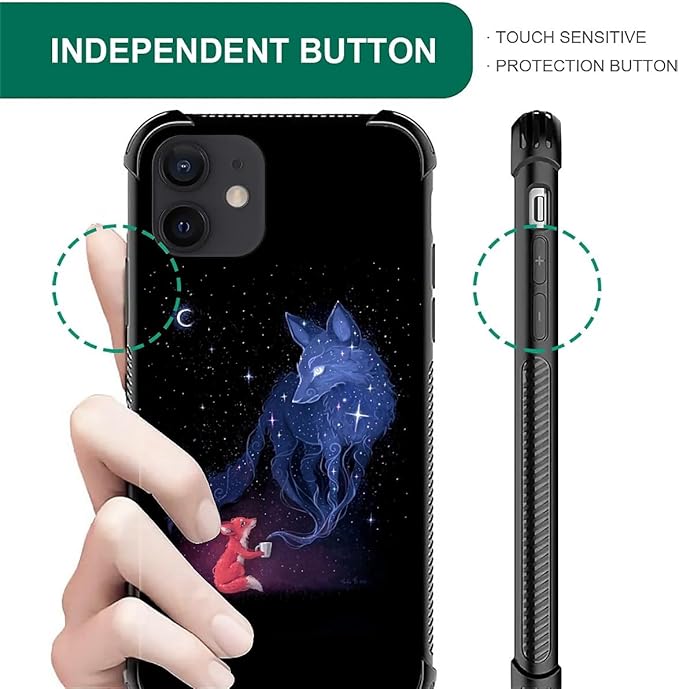 for iPhone 12 Mini Case, Galaxy Fox Wolf Pattern Graphic Design Girl Boy Soft Silicone Hard Acrylic Shock Protection for iPhone 12 Mini