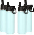 Volhoply 18oz Insulated Water Bottle Bulk 4 Pack,Kids Stainless Steel Water Bottles with Straw,Double Wall Vacuum Metal Water Bottle,Wide Mouth Reusable Sport Flask For Cold Drink(Fog,4 Set)