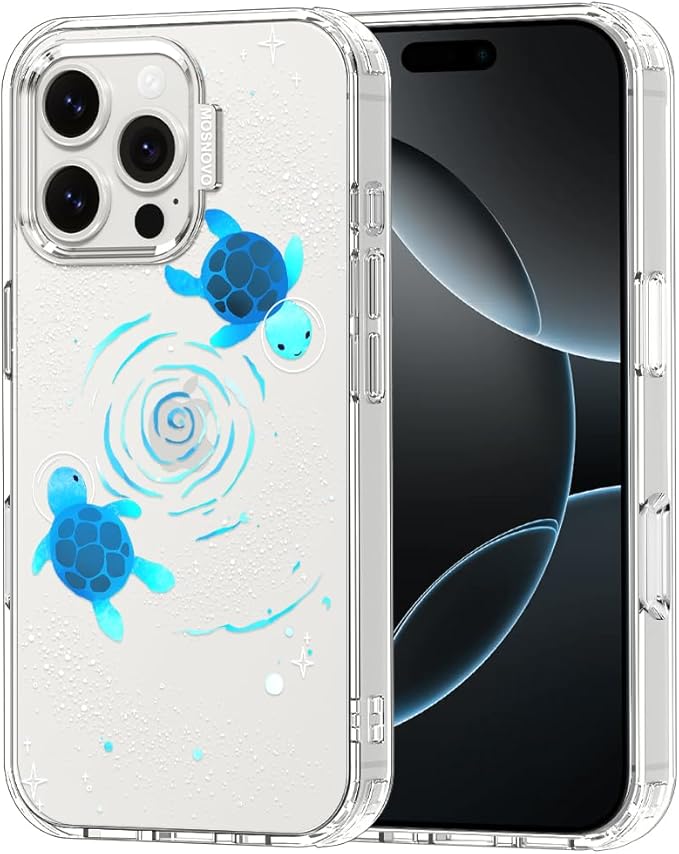 MOSNOVO Case for iPhone 16 Pro Max, [Buffertech 6.6ft Military-Grade Drop Protection] [Anti Peel Off Tech] Clear TPU Bumper Phone Case Cover Design - Space Turtle