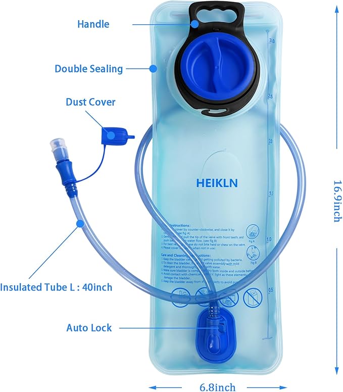 HEIKLN Hydration Bladder 1.5L-2L-2.5L-3L,Leak Proof Water Reservoir, BPA Free Military Water Storage Bladder Bag Hydration Pack Replacement Easy Clean for Bicycling Hiking Camping Hunting Running