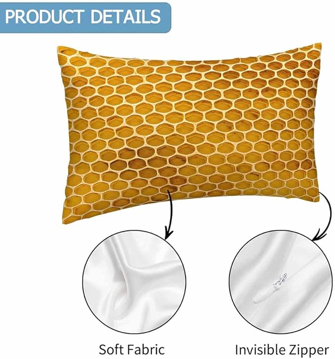 Bee Honeycomb Throw Pillow Covers 12 X 20 Yellow Honey Abstract Set of 2 Pillow Cases Rectangular Velvet Outdoor Pillowcases Decorative for Home Bed Sofa Couch Hotel