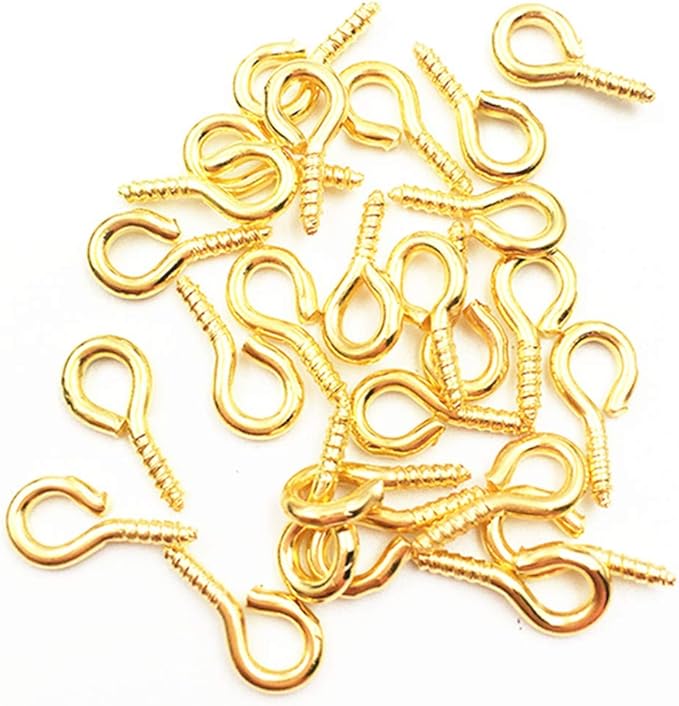 Pack of 200,Multipurpose Alloy Eye Bolts Hook Screw Eye Nails Pin Bail for DIY Jewelry Making Accessaries (Gold, 6x13mm(L))