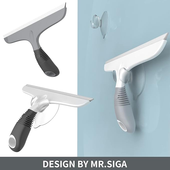 MR.SIGA Multi-Purpose Silicon Squeegee for Window, Glass, Shower Door, Car Windshield, Heavy Duty Window Scrubber, Includes Suction Hook, 10 inch, Gray & Black, 1 Pack
