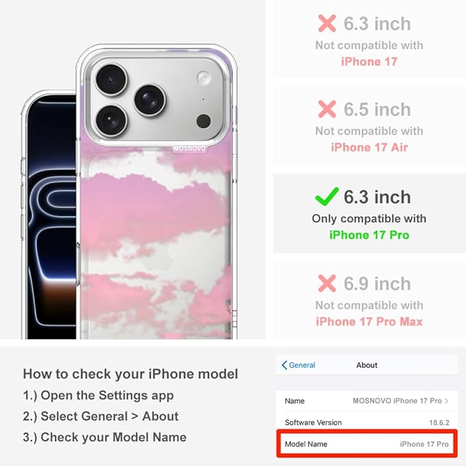 MOSNOVO for iPhone 17 Pro Case, Shockproof Military-Grade Protection 6.6ft Drop Tested, Camera Control, Clear Phone Case for iPhone 17 Pro, Sunset Glow Design