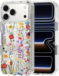 MOSNOVO for iPhone 17 Pro Max Case | Military Grade 6.6ft Drop Tested | Camera Control | Clear with Wildflower Meadow Design
