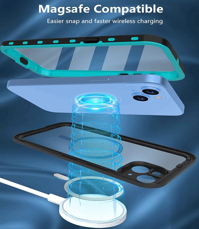 for iPhone 14 Plus Waterproof Case - Shockproof, Dustproof, Built-in Screen Protector, Magnetic Ring, 6.7" (Teal)