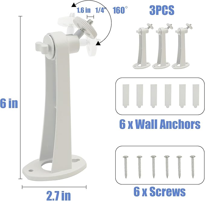 3PCS Extremely Long 6 in Camera Mount for eufy camera mount eufyCam 2C/2C Pro, 3C/S300, for SoloCam S220/C210, Adjustable Wall Mount Brackets Indoor/Outdoor, Aluminum Alloy Rust-Proof and Durable