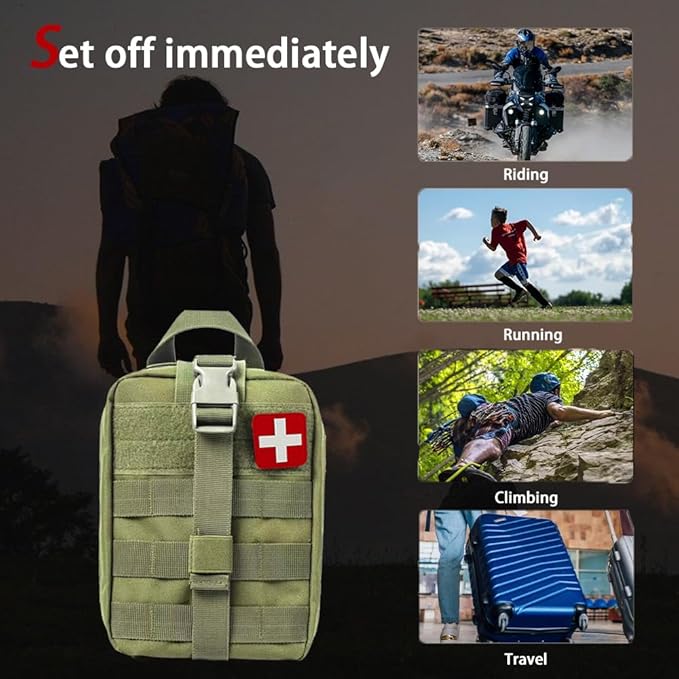 Universal IFAK Trauma First Aid Kit Molle Pouches Emergency Survival Kit Suitable for Home, car, Travel, Camping, Hiking, Sports, Outdoor Emergencies-Quick Response First Aid Essentials (Olive Green)