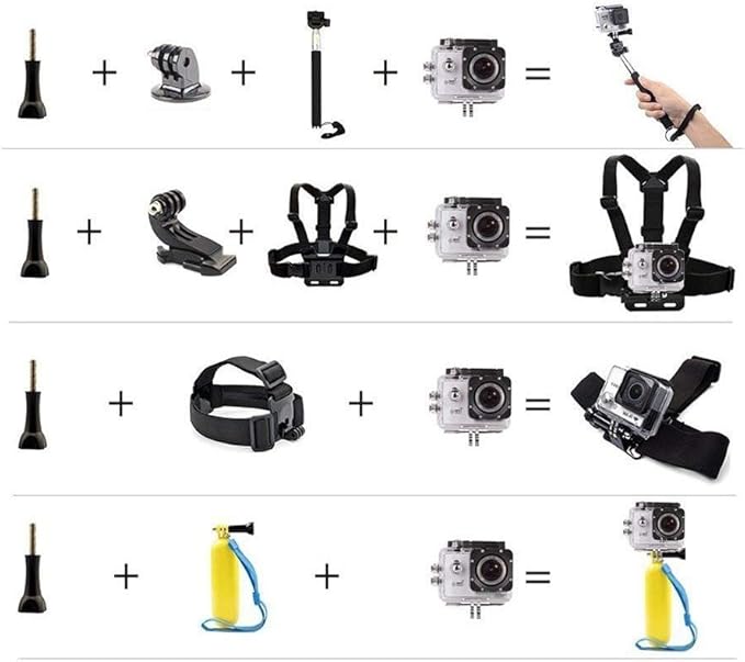 Universal Action Camera Accessories Bundle Head Chest Strap Mount/Selfie Stick/Floating Hand Grip Compatible with Dragon Touch/AKASO EK7000 Brave 4 5 6 7 LE V50X/GoPro Hero 13 12 11 10 9 8 7