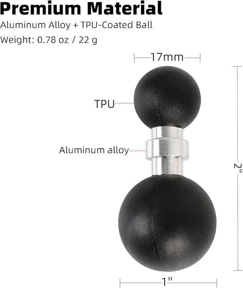 1" to 17mm (0.67") Ball Adapter, Compatible with RAM Mounts B Size Double Socket Arm, Suitable for Garmin GPS Mount and 17mm Swivel Ball Mounting Phone Holders