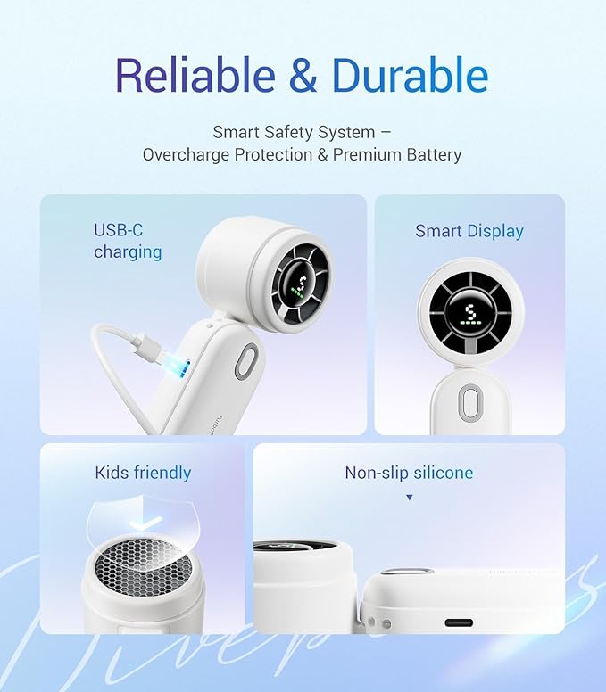 Diveblues Handheld Fan, 30ft/s Mini Portable Turbo Fan [12H Max Cooling], 4000mAh Personal Fan with LED Display, 3-in-1 Hand Held/Neck/Desk Fan for Travel, Cruise, Disney Essentials