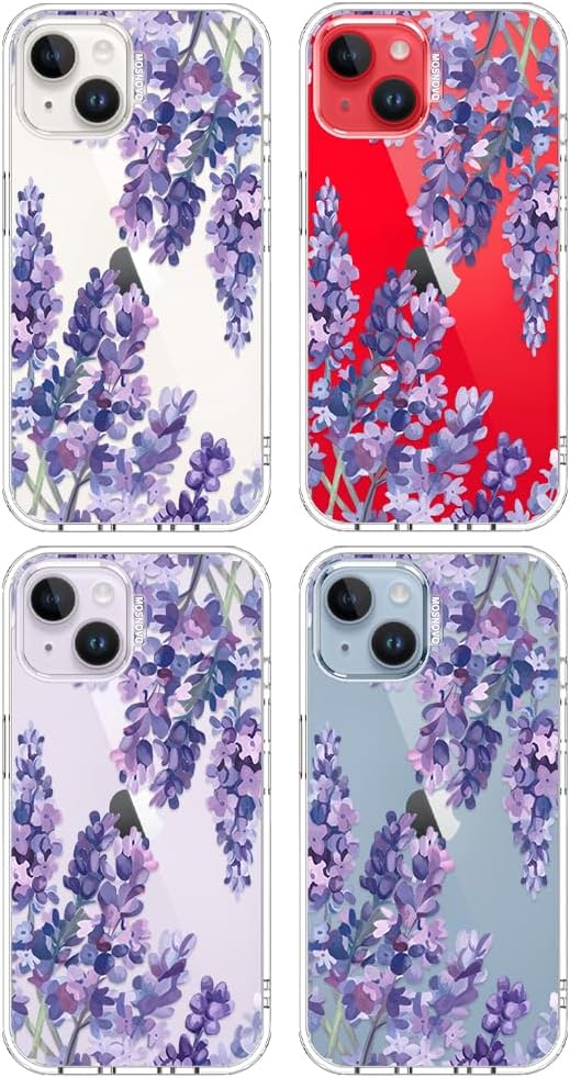 MOSNOVO for iPhone 13/14 Case | Military Grade 6.6ft Drop Tested | Clear with Lavender Design
