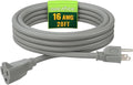 Indoor Outdoor Extension Cord 20 FT, 16/3 SJTW Weatherproof Grey Electrical Cords, 13 AMP Heavy Duty 3 Prong Power Cable Great for Garden, Landscaping & Holiday Decorations
