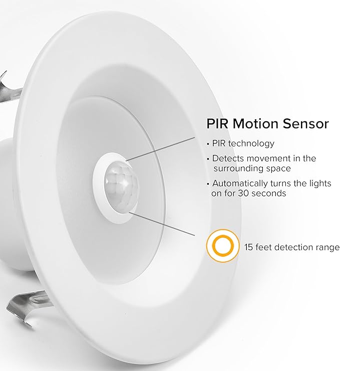Maxxima 4 in. Retrofit LED PIR Motion Sensor Downlight - 1000 Lumens, 9 Watts, 5 CCT 2700K/3000K/3500K/4000K/5000K, Energy Efficient Indoor Ceiling Lighting Fixture