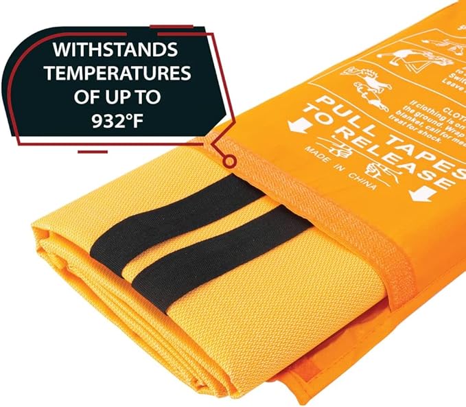 Parcil Safety SB-100 Silicone Coated Emergency Fire Blanket (40 in. x 40 in.) Emergency Kit Fire Extinguisher for Home & Kitchen, Woven Fiberglass Household Essentials, Chemical Free, No Mess
