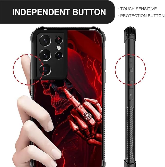 for Samsung Galaxy S21 Ultra Case, Gestures Funny Skull Pattern Graphic Design Girl Boy Soft Silicone Hard Acrylic Shock Protection for Samsung Galaxy S21 Ultra