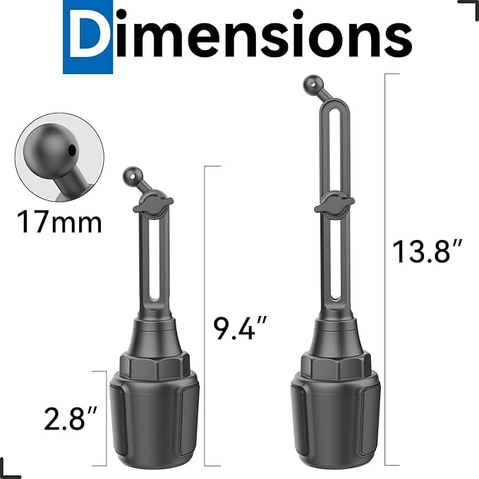 for Garmin GPS Car Mount Cup Holder Replacement 17mm Ball Mount with Adjustable Height Angles fit Garmin Nuvi Drive Dezl Portable Navigator, Black