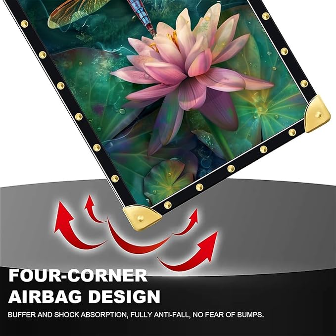 for iPhone 17 Air Case Luxury Golden Decoration for Girl Women Soft TPU Shockproof Protective Hard PC Back for iPhone 17 Air Crazy Pattern Colourful Dragonfly Pink Lily Pads