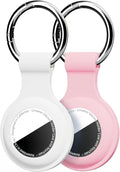 Linsaner [2 Pack] Case for AirTag 2nd Gen (2026) & 1st Gen, Silicone Holder Keychain Key Ring, Protective Cover for Air Tags, GPS Finder Accessories for Bags, Pets, Kids, Luggage, Pink/White