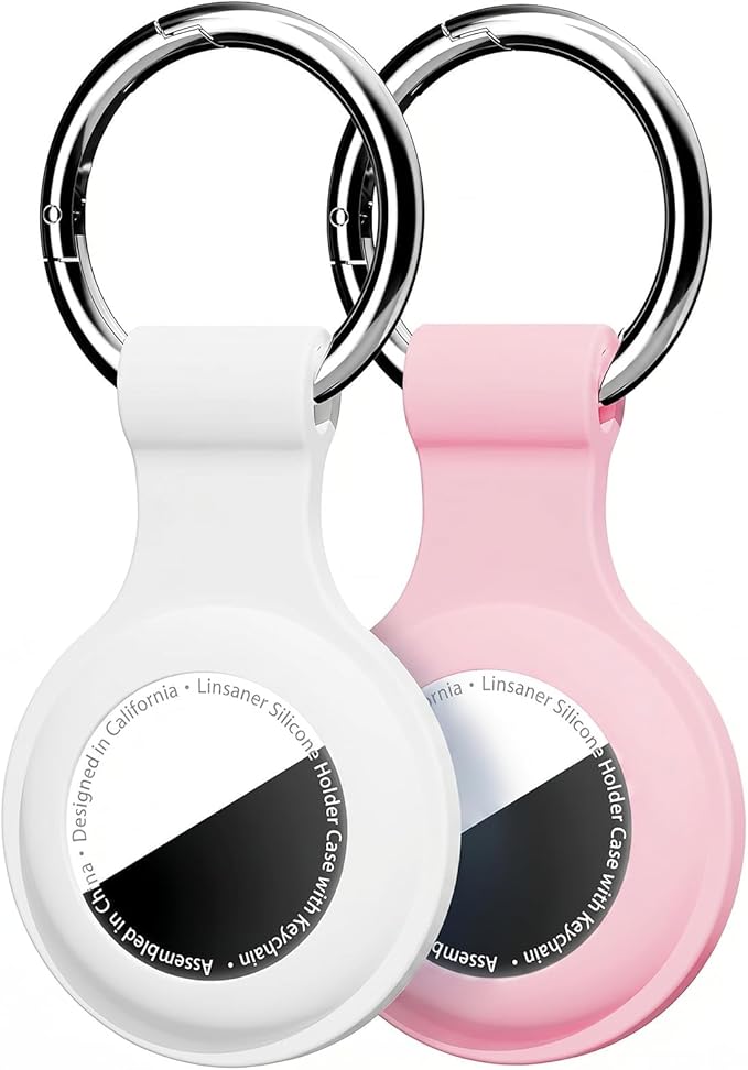 Linsaner [2 Pack] Case for AirTag 2nd Gen (2026) & 1st Gen, Silicone Holder Keychain Key Ring, Protective Cover for Air Tags, GPS Finder Accessories for Bags, Pets, Kids, Luggage, Pink/White