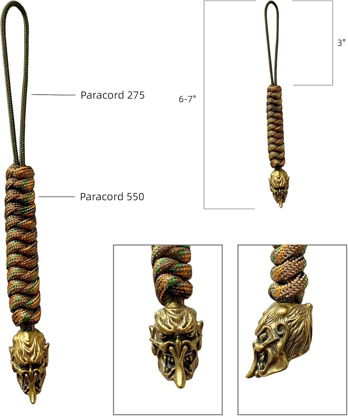 Handmade Lanyards with Brass Beads – Paracord 550 Survival Gear Leash for knives, Outdoor, and EDC Tools