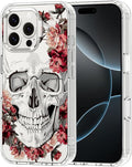 MOSNOVO Case for iPhone 16 Pro Max, [Buffertech 6.6ft Military-Grade Drop Protection] [Anti Peel Off Tech] Clear TPU Bumper Phone Case Cover Design - Red Flower Skull