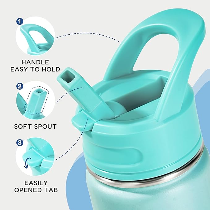 Fijinhom 12oz Kids Water Bottle for School, Toddler Bottles with Straws, Stainless Steel Vacuum Insulated Water Bottle for Boys&Girls, Leak-Proof, BPA-Free, Nature Couple