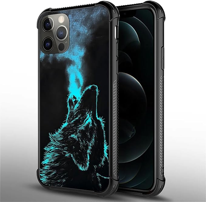 for iPhone 11 Pro Max Case, Blue Breathing Wolf Pattern Graphic Design Girl Boy Soft Silicone Hard Acrylic Shock Protection for iPhone 11 Pro Max