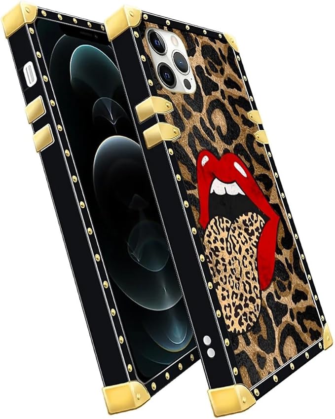 Compatible with iPhone 11 Pro Max Case, Brown Leopard Print Mouth Luxury Golden Decoration for Girl Women Soft TPU Shockproof Protective Hard PC Back for iPhone 11 Pro Max
