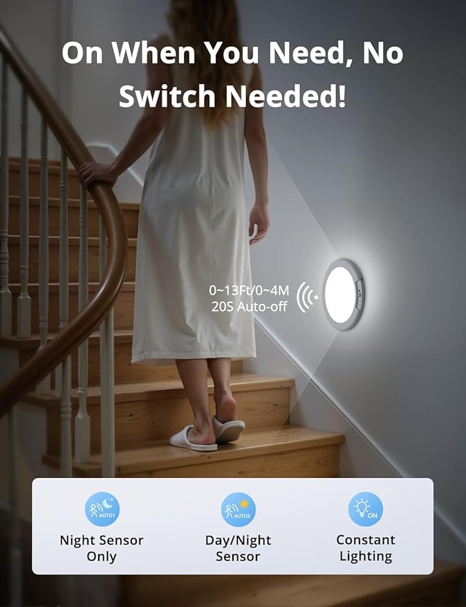 Combuh 2Pack Rechargeable Closet Lights Motion Sensored, Battery Powered Shower Lamp with Remote, Dimming Timing Cordless Ceiling Light Fixture for Pantry Laundry Bathroom Hallway, 7.48Inch, Round