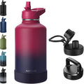RUBYFLASK 64oz Insulated Water Bottle with Straw, Half Gallon Stainless Steel Vacuum Water Jug, Large Thermal Water Bottle Flask with Leakproof 3 Lids for Travel, Camping, Gym Sports Dark Rainbow