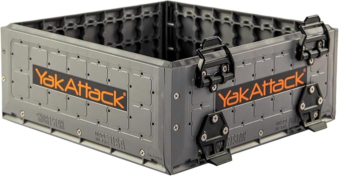 YakAttack ShortStak Upgrade Kit for BlackPak Pro | 13" x 13" – Battleship Grey | Stackable Kayak Crate Add-On with GridLoc Panels, Hinges & Latches | Not Standalone | Made in USA