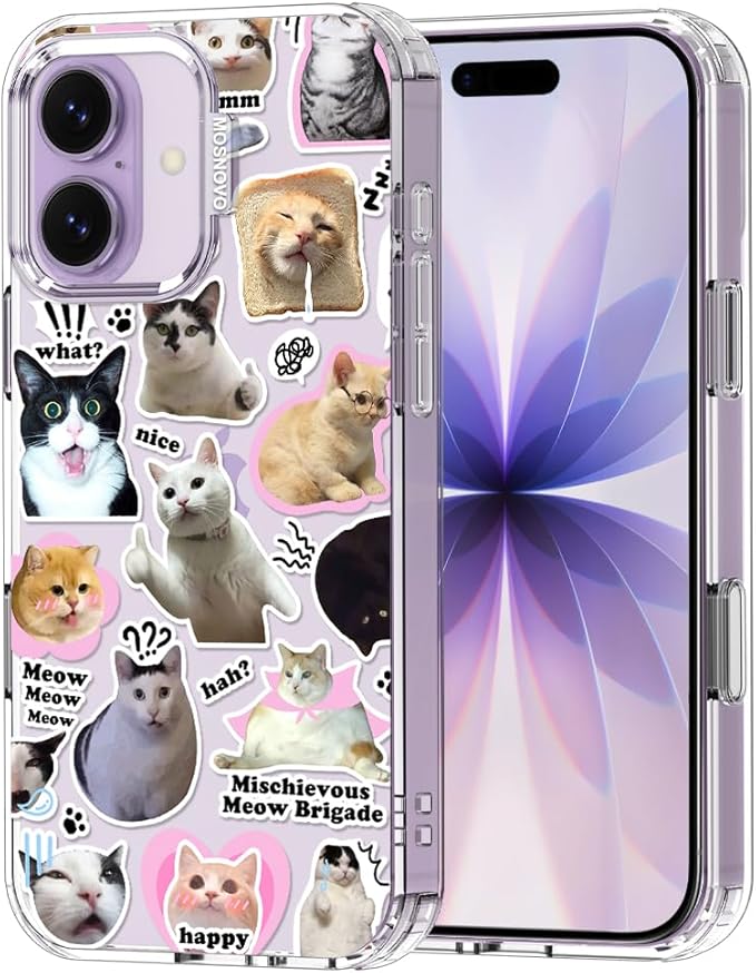 MOSNOVO for iPhone 17 Case | Military Grade 6.6ft Drop Tested | Camera Control | Clear with The Cat Brigade Design