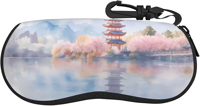 Watercolor Orca Whale Glasses Case Neoprene Portable Zipper Eyeglass Bag With Hook
