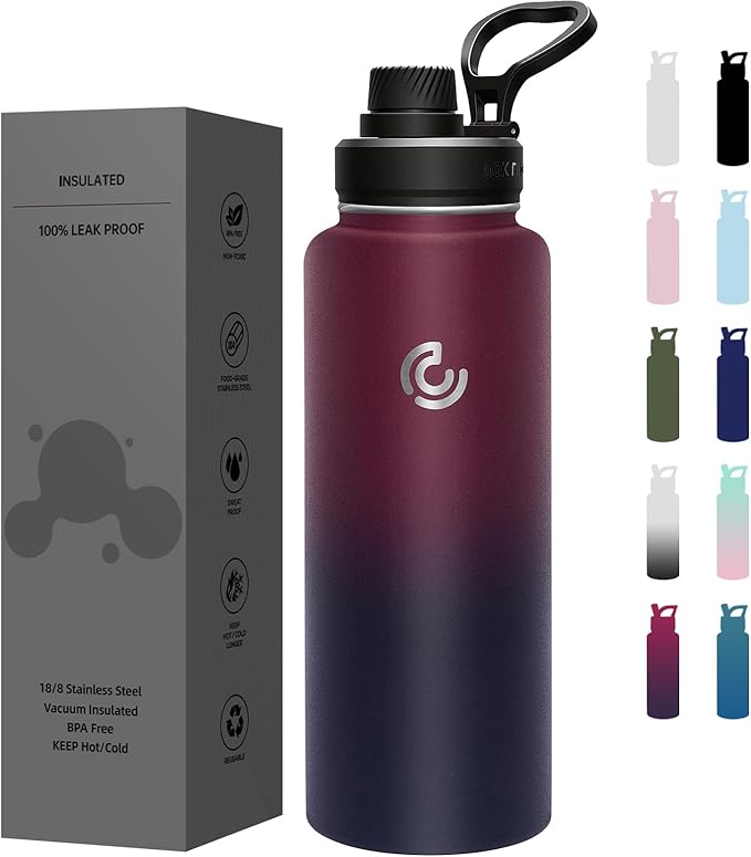 Sports Water Bottle 40oz, Insulated Water Bottle with Handle,Stainless Steel,Simple Modern,Suitable for Travel, School, Boy, Girl(Midnight)