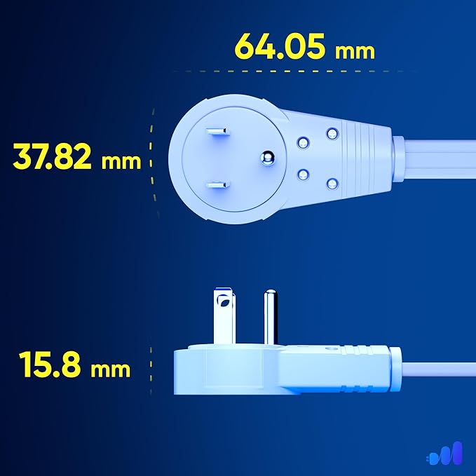 Maximm Cable 30 Ft 360° Rotating Flat Plug Extension Cord, 16/3 AWG Multi 3 Outlet 3-Prong Grounded Wire- White - UL Certified