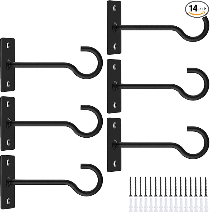 6Pack 4inch Wall Hook for Hanging Plant Bracket Black