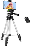 Phone Tripod, Lusweimi 44-inch iPhone Tripod with Phone Holder Mount/Wireless Remote for Ringlight/Camera/Webcam/GoPro, Tabletop Lightweight Stand for iOS/Android/Smartphone