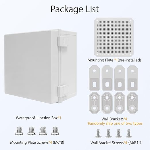 Junction Box IP65 Waterproof Dustproof ABS Plastic Enclosure, Outdoor and Indoor Project Box Hinged Cover with Mounting Plate Wall Brackets Outer Dimension 11.8"x 11.8" x 7.1", Grey…