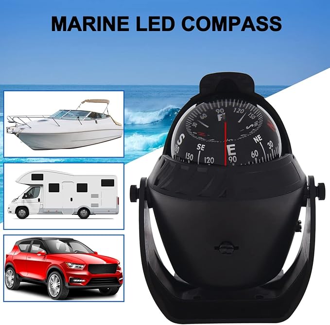 Marine Compass for Boat LED Light Navigation Pivoting Electronic Automotive High Precision Compass for Sailing Boat Car Truck