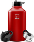 IRON °FLASK Camping & Hiking Hydration Flask with Straw, Wide Mouth Insulated Stainless Steel Sports Water Bottle - 64 oz Fire Red