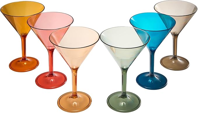 European Style Plastic Crystal Glasses , Unbreakable Martini , Cocktail |Set of 6| Shatterproof Acrylic 100% Tritan Drinkware, Colored BPA-free , Reusable, Outdoor, Pool & Indoor, Dishwasher Safe 10oz